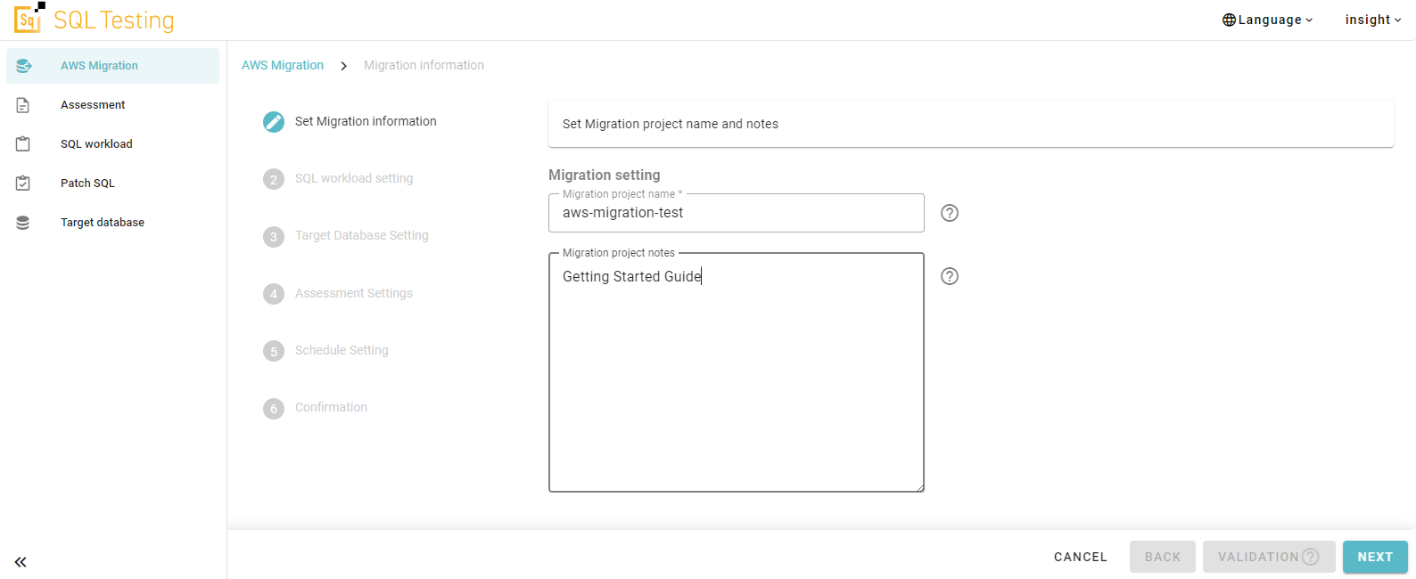 Set Migration information