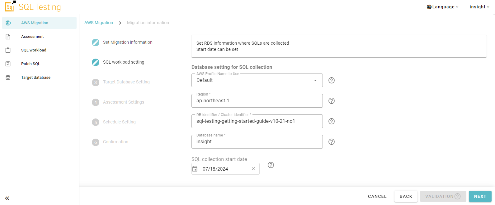 SQL workload setting