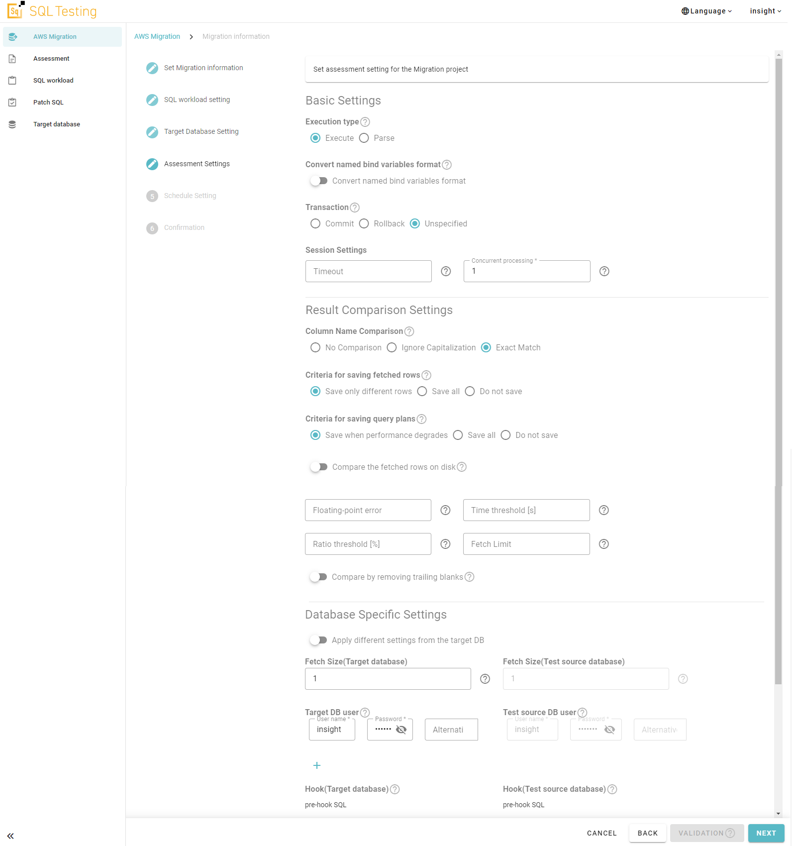 Assessment setting