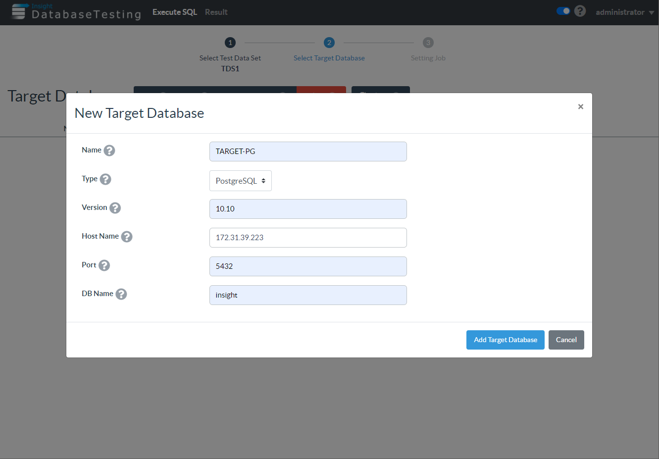 idt create target database